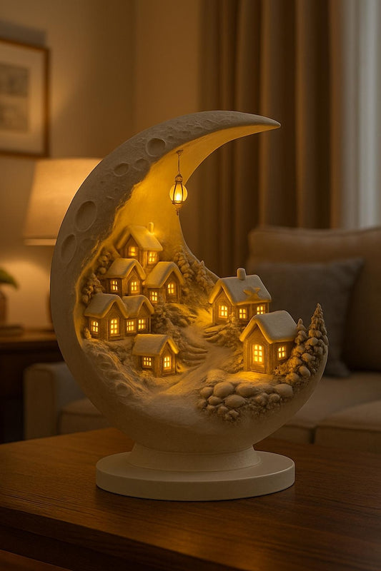 Leuchtendes Winterdorf auf Halbmond