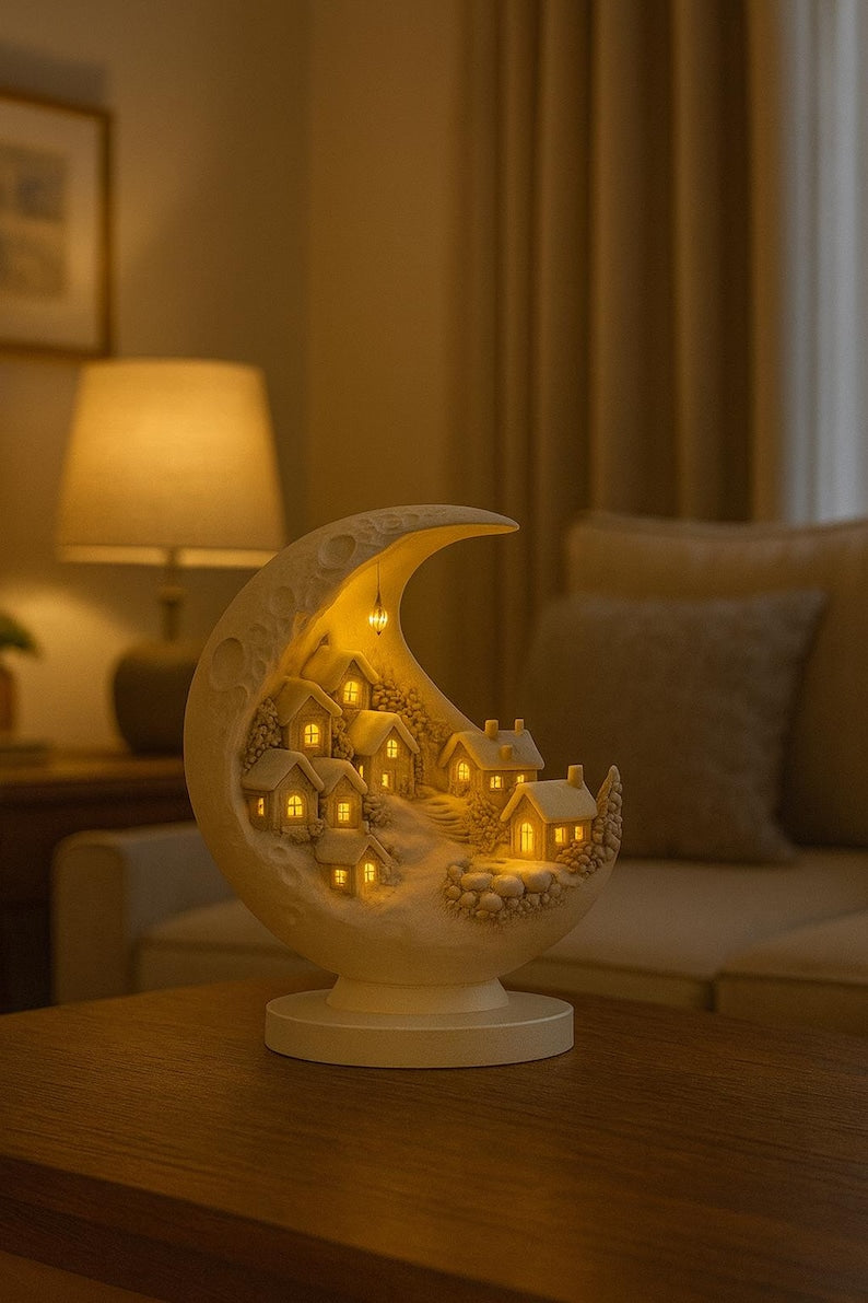 Leuchtendes Winterdorf auf Halbmond