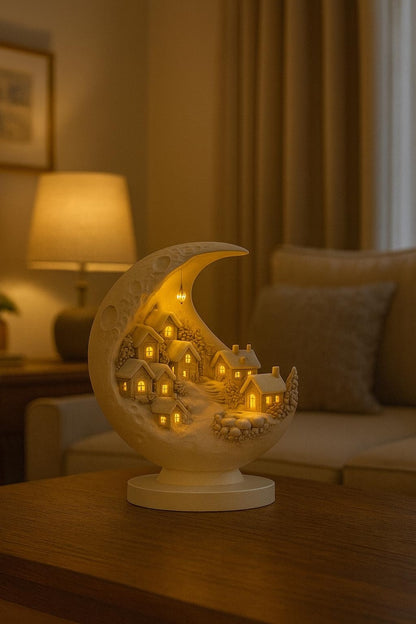 Leuchtendes Winterdorf auf Halbmond