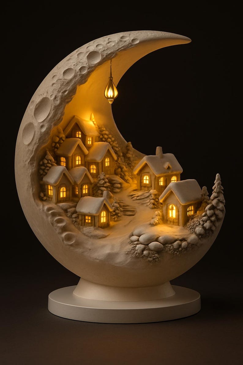 Leuchtendes Winterdorf auf Halbmond